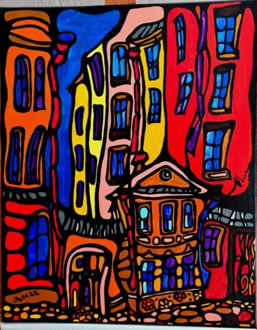 Картина под названием "Old town" - Monawesta, Подлинное произведение искусства, Акрил
