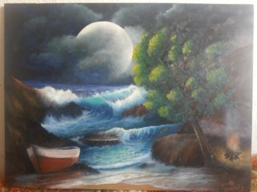 Painting titled "la lune" by Moncef Ben, Original Artwork, Oil