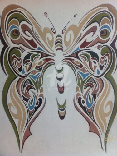 Peinture intitulée "Papillon tribal" par Free-Time, Œuvre d'art originale, Huile