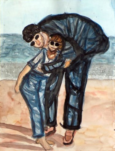 Schilderij getiteld "Père et homme" door Mone Popp, Origineel Kunstwerk, Pastel
