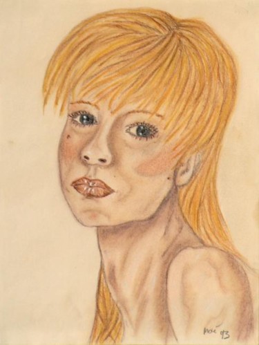 Schilderij getiteld "La blonde" door Mone Popp, Origineel Kunstwerk, Pastel