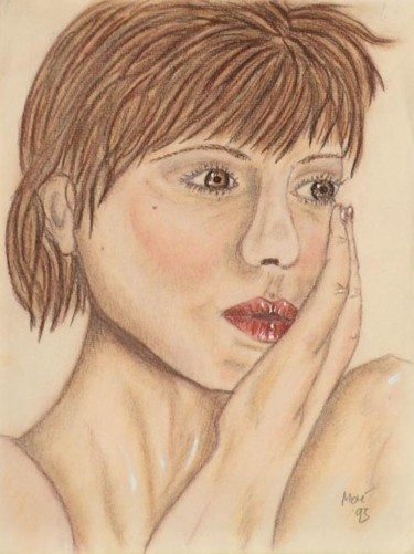 Peinture intitulée "La brune" par Mone Popp, Œuvre d'art originale, Pastel
