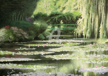 Peinture intitulée "JARDIN DE GIVERNY.…" par Monelle, Œuvre d'art originale, Huile