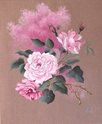 Peinture intitulée "Les Roses Anglaises" par Monelle, Œuvre d'art originale, Huile