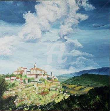 Peinture intitulée "VILLAGE DE GORDES" par Monelle, Œuvre d'art originale, Huile