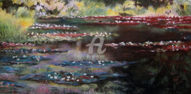 Peinture intitulée "LES NYMPHEAS.(1)" par Monelle, Œuvre d'art originale, Huile
