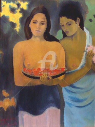 Painting titled "LES SEINS AUX FRUIT…" by Monelle, Original Artwork, Oil