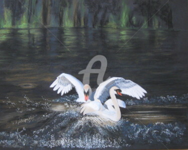 Painting titled "LES CYGNES." by Monelle, Original Artwork, Other