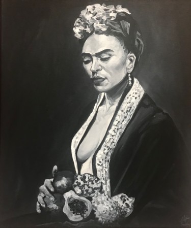 「Frida Khalo」というタイトルの絵画 Monica Callaghanによって, オリジナルのアートワーク, アクリル ウッドストレッチャーフレームにマウント