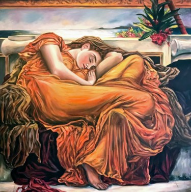 Painting titled "Flaming June after…" by Monica Callaghan, Original Artwork, Oil Mounted on Wood Stretcher frame