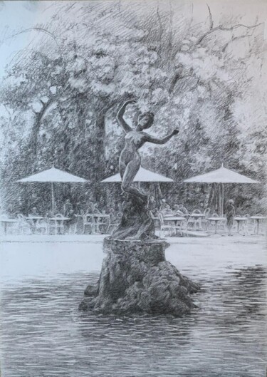 Disegno intitolato "Le jardin du Rocher…" da Monica Barbarino, Opera d'arte originale, Matita