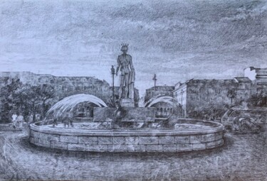 Drawing titled "Fontaine du Soleil" by Monica Barbarino, Original Artwork, Pencil