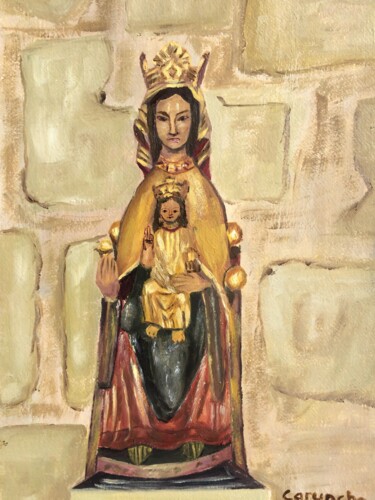 Painting titled "Virgen Románica" by Mónica Caruncho Fontela, Original Artwork, Oil