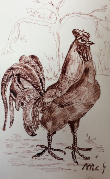 Zeichnungen mit dem Titel "Gallo I" von Mónica Caruncho Fontela, Original-Kunstwerk, Tinte