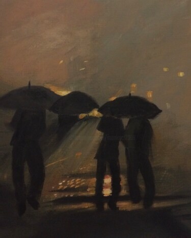 Pintura titulada "Noche lluviosa" por Mónica Caruncho Fontela, Obra de arte original, Oleo