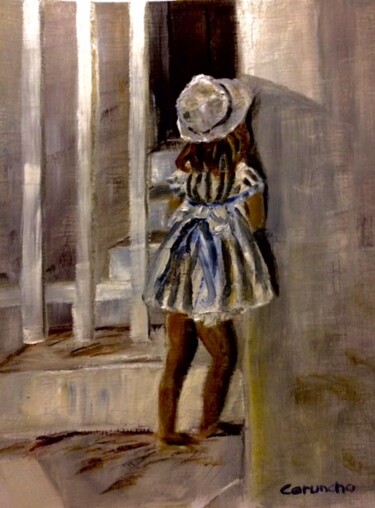 Pintura intitulada "Esperando a su amiga" por Mónica Caruncho Fontela, Obras de arte originais, Óleo