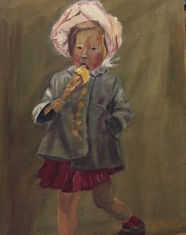 Painting titled "Niña con helado" by Mónica Caruncho Fontela, Original Artwork, Oil