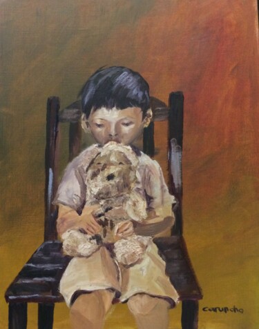 Malarstwo zatytułowany „Niño con osito” autorstwa Mónica Caruncho Fontela, Oryginalna praca, Olej