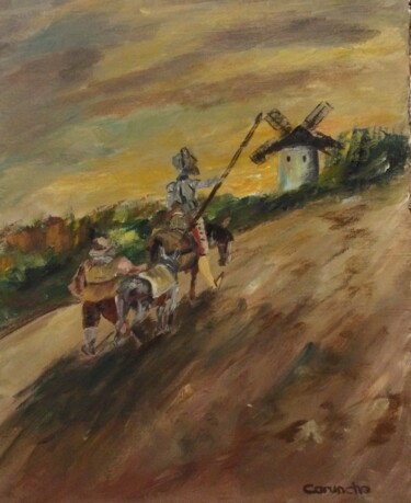 Painting titled "Don Quijote y Sanch…" by Mónica Caruncho Fontela, Original Artwork, Oil