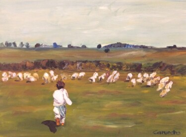 Pintura titulada "En el campo con las…" por Mónica Caruncho Fontela, Obra de arte original, Oleo