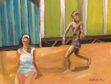 Painting titled "Un día en la playa" by Mónica Caruncho Fontela, Original Artwork, Oil