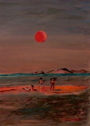 Pintura titulada "Tarde en la playa" por Mónica Caruncho Fontela, Obra de arte original, Oleo