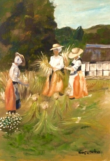 Malerei mit dem Titel "Vida en el campo" von Mónica Caruncho Fontela, Original-Kunstwerk, Öl