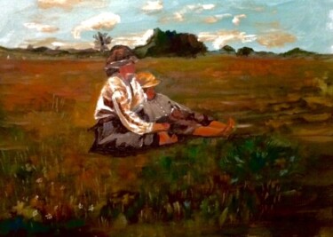 Pintura intitulada "Descanso en el campo" por Mónica Caruncho Fontela, Obras de arte originais, Óleo