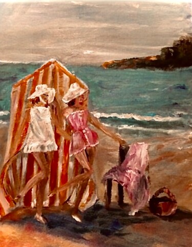 Painting titled "Día de playa" by Mónica Caruncho Fontela, Original Artwork, Oil