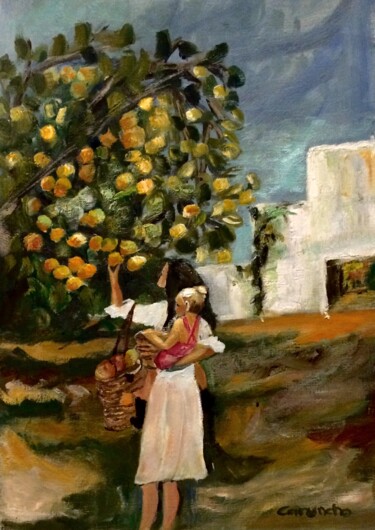 Pintura titulada "Bajo el naranjo" por Mónica Caruncho Fontela, Obra de arte original, Oleo