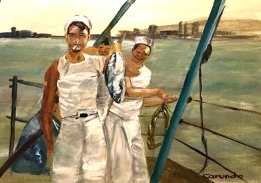 Peinture intitulée "Marineros" par Mónica Caruncho Fontela, Œuvre d'art originale, Huile
