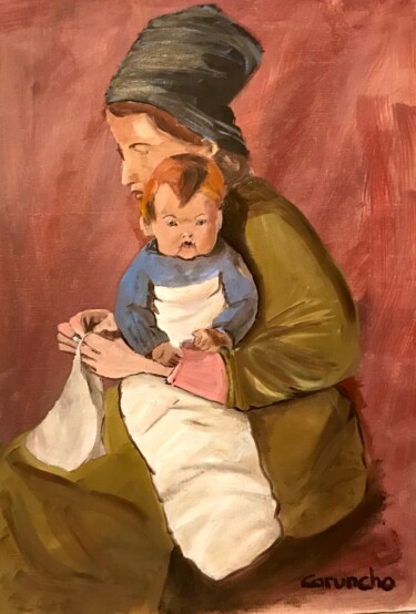 Painting titled "Madre e hijo" by Mónica Caruncho Fontela, Original Artwork, Oil