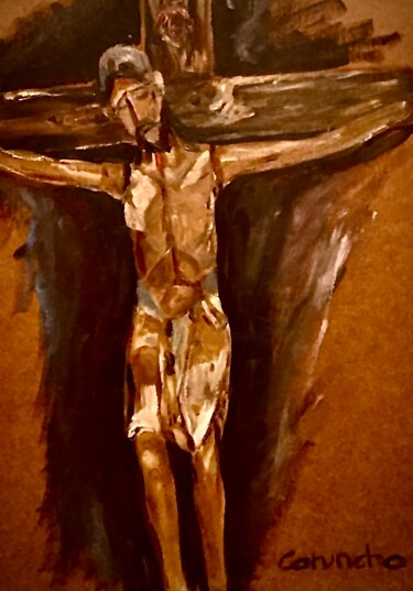 Peinture intitulée "Cristo crucificado" par Mónica Caruncho Fontela, Œuvre d'art originale, Huile
