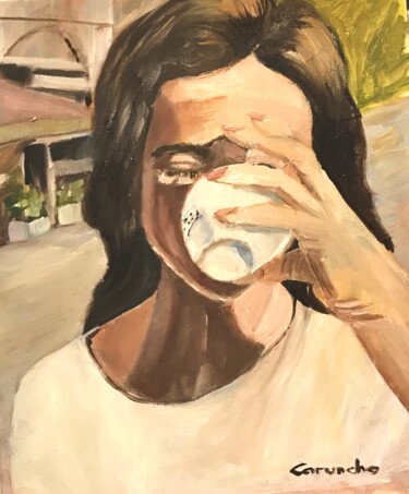 Pittura intitolato "La taza de café" da Mónica Caruncho Fontela, Opera d'arte originale, Olio