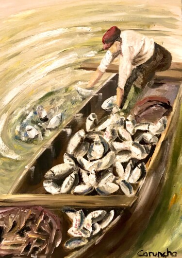 Painting titled "El pescador" by Mónica Caruncho Fontela, Original Artwork, Oil