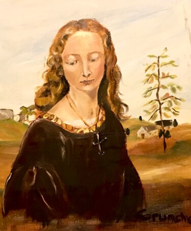Картина под названием "La dama" - Mónica Caruncho Fontela, Подлинное произведение искусства, Масло