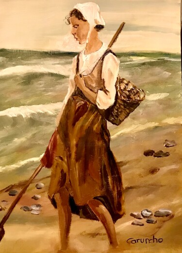 Malerei mit dem Titel "Mariscadora" von Mónica Caruncho Fontela, Original-Kunstwerk, Öl