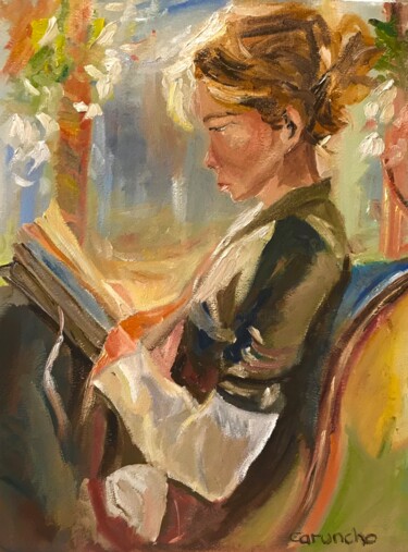 Peinture intitulée "Rincón de lectura" par Mónica Caruncho Fontela, Œuvre d'art originale, Huile