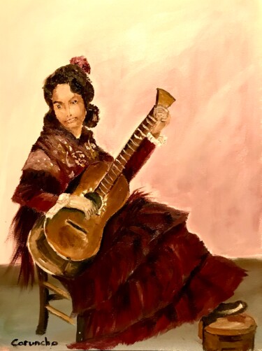 Painting titled "La guitarra" by Mónica Caruncho Fontela, Original Artwork, Oil