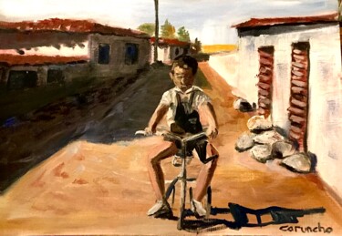 Malerei mit dem Titel "El triciclo" von Mónica Caruncho Fontela, Original-Kunstwerk, Öl