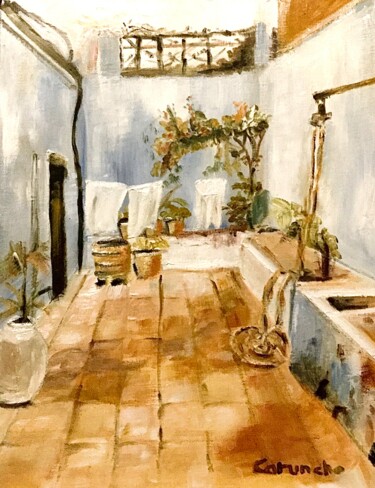 Painting titled "Patio" by Mónica Caruncho Fontela, Original Artwork, Oil