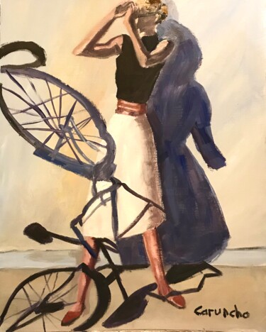 Malerei mit dem Titel "La bicicleta" von Mónica Caruncho Fontela, Original-Kunstwerk, Öl