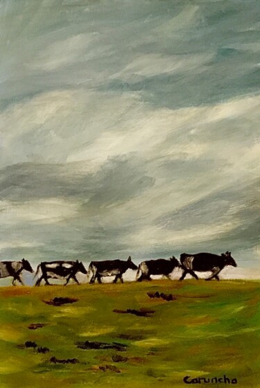 Painting titled "Vacas" by Mónica Caruncho Fontela, Original Artwork, Oil