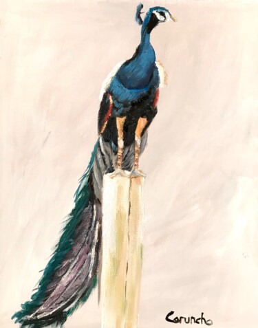 Painting titled "Pavo Real" by Mónica Caruncho Fontela, Original Artwork, Oil