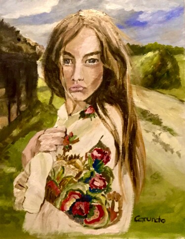 Painting titled "Aldeana" by Mónica Caruncho Fontela, Original Artwork, Oil