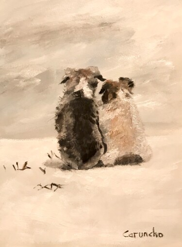 Painting titled "Perros en la nieve" by Mónica Caruncho Fontela, Original Artwork, Oil