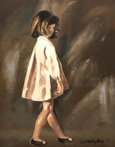 Painting titled "La niña del abrigo…" by Mónica Caruncho Fontela, Original Artwork, Oil