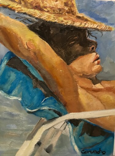 Malerei mit dem Titel "Dormida bajo el sol" von Mónica Caruncho Fontela, Original-Kunstwerk, Öl