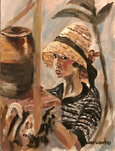 Malarstwo zatytułowany „La dama del sombrer…” autorstwa Mónica Caruncho Fontela, Oryginalna praca, Olej