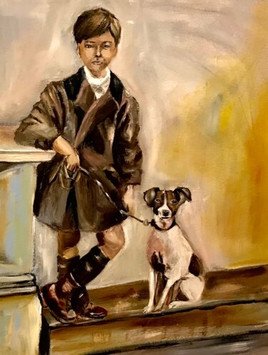 Pintura intitulada "El niño y el perro" por Mónica Caruncho Fontela, Obras de arte originais, Óleo